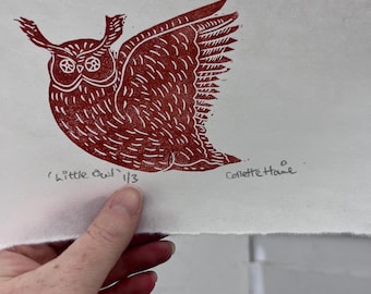 owl flying lino print artwork