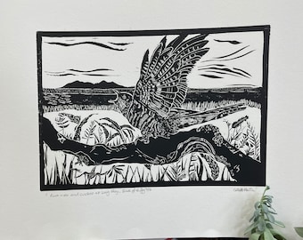 Cuckoo linoprint Isle of Rum linoprint