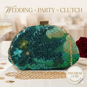 Elegant Shell Floral Sequin Evening Clutch Bag | Vintage Mini Hard Case Crossbody Handbag