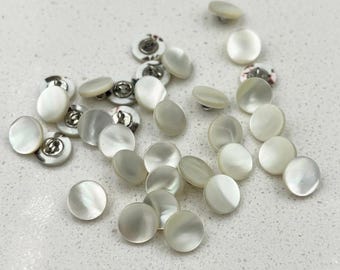 Domed Mother of Pearl Shank Buttons | Iridescent White Shell Sewing Fastener | Elegant Bridal Blouse Knitwear Hardware