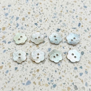 Natural Mother of Pearl Flower Buttons | Rustic Iridescent Shell Sewing Fastener | Cottagecore Knitwear Embellishment