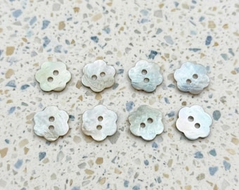 Natural Mother of Pearl Flower Buttons | Rustic Iridescent Shell Sewing Fastener | Cottagecore Knitwear Embellishment