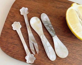 Real Mother of Pearl Spoon |Hand Carved Shell Caviar Spoon |Leaf and Flower Design Dessert Cutlery |Coastal Tableware|Oddities Cabinet Decor