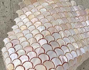Natural Scallop Mother of Pearl Mosaic Tile | Fish Scale Shell Backsplash | Iridescent Mermaid Wall Tile for Bathroom | Luxury Home Decor