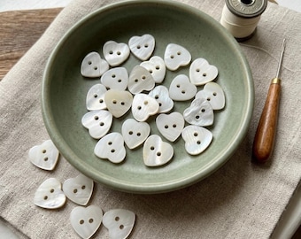 Natural Mother of Pearl Heart Buttons | Iridescent Shell Two Hole Sewing Fastener | Coquette Bridal Knitwear Embellishment