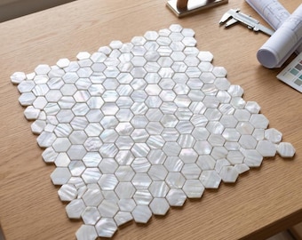 Natural Diamond Mother of Pearl Mosaic Tile | Iridescent White Rhombus Shell Backsplash | Luxury Geometric Wall Tile | Designer Home Decor