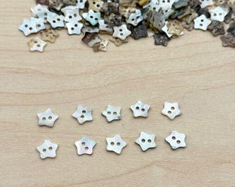 Natural Mother of Pearl Star Buttons | Rustic Shell Two Hole Sewing Fastener | Whimsical Baby Knitwear Embellishment