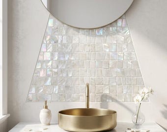 Natural Mother of Pearl Mosaic Tile | Iridescent Square Shell Backsplash | Organic Modern Bathroom Vanity Decor