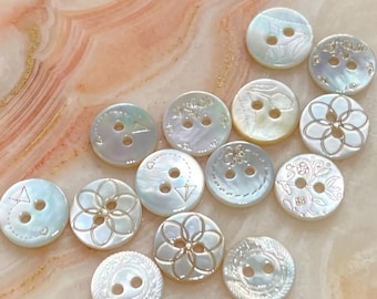 Each pack contains 10 buttons |Premium Engraved Mother of Pearl Buttons |Genuine White Shell 2-Hole Fasteners |Butterfly, Rose, Wings Design