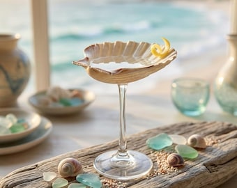 Natural Scallop Shell Coupe Glass | Stemmed Seashell Offering Bowl | Mermaidcore Coastal Wedding Chalice | Fantasy Ocean Goblet