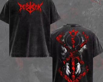クリムゾン・エクリプス アニメシャツ、ウォッシュドブラック マンガグラフィックTシャツ、ダークサクリファイス ストリートウェア
