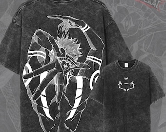 Sukuna King of Curses Graphic Tee: Oversized Vintage Wash Heavyweight Anime Shirt