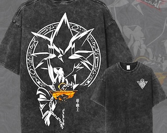 Camiseta gráfica extragrande de tejido grueso con efecto vintage y funda de bomba del rompecabezas del milenio de Yami Yugi