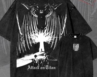 Titan Scout Anime Shirt, Wings Of Freedom Graphic Tee, Washed Black Manga T-Shirt, Dark Shonen Streetwear Fan Gift