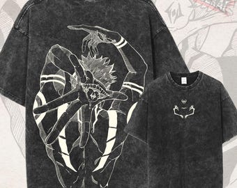 Sukuna King of Curses Graphic Tee: Oversized Vintage Wash Heavyweight Anime Shirt