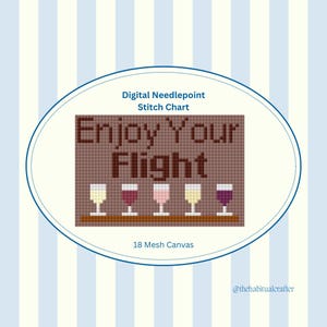 Needlepoint Luggage Tag Pattern | Wine Glasses Enjoy Your Flight (PDF Download)