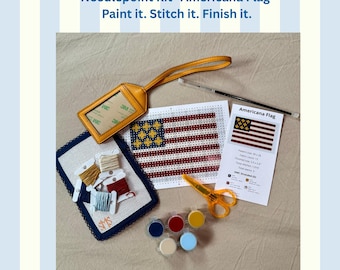 Americana-vlag: borduurset voor beginners, doe-het-zelf bagagelabel