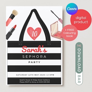 Kids Beauty Party Invitation with Bonus Colouring Book | Editable Canva download | Sephora inspired