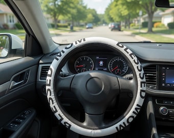 Funda para volante de coche con la inscripción "Blessed Mom" (Mamá Bendecida) / Diseño con texto blanco, regalo para el Día de la Madre.