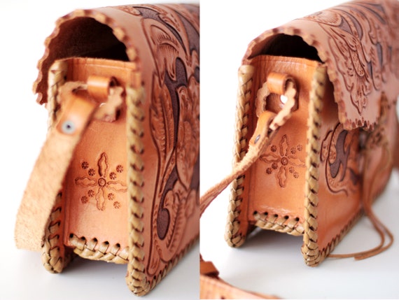 Carved Leather Handbag Bag Embellished Leather Purse Hippie