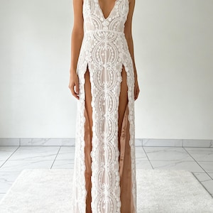 beaded cocktail dress with lace Lara Long Sleeve Beaded Cocktail Dress 29610