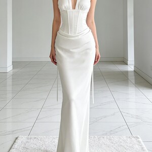 slim fit dress slacks Show Me Your Mumu Jasmine Halter Maxi Dress Luxe Satin Ivory MD main image 1
