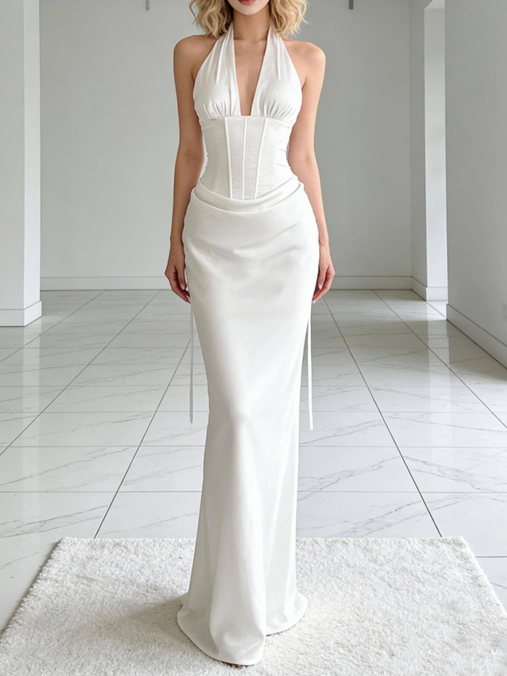 White Halter Gown - Etsy