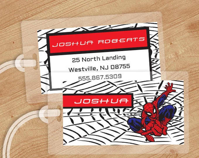 spiderman luggage tag
