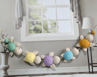 Guirnalda de tortugas de ganchillo hecha a mano, decoración infantil de amigurumi, pancarta con temática oceánica
