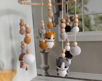 Baby Mobile Neutral Nursery Decor, Woodland Animal Crib Mobile, Handmade Crochet Mobile, Fox Bear Bunny Nursery Mobile, Boho Baby Gift,