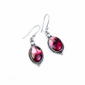 Red Rose Dahlia Loop Earring 925 Sterling Silver And Silver plated Artificial Jewelry, Birthday Gift For Herss, Dainty Earring