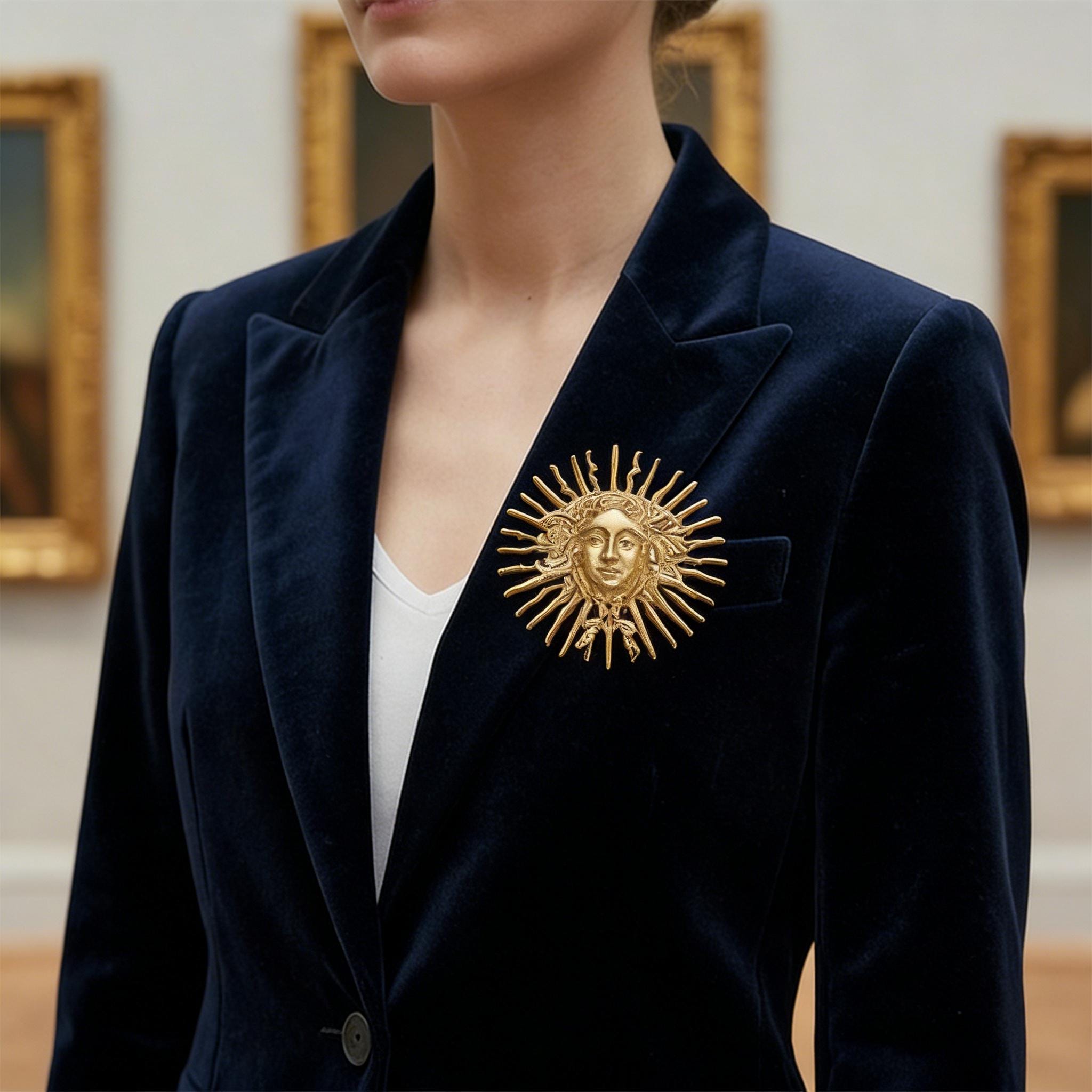 Sun Face Pin Gold Sun Face Brooch Pin, Vintage Mythological Floral Sunburst Pin ...
