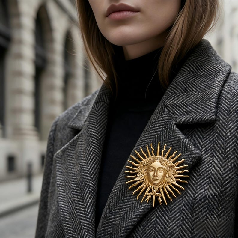 Sun Face Pin Gold Sun Face Brooch Pin, Vintage Mythological Floral Sunburst Pin ...