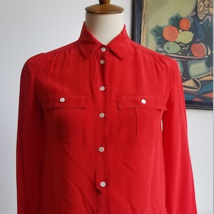 J. Crew Classic Red Silk Blouse