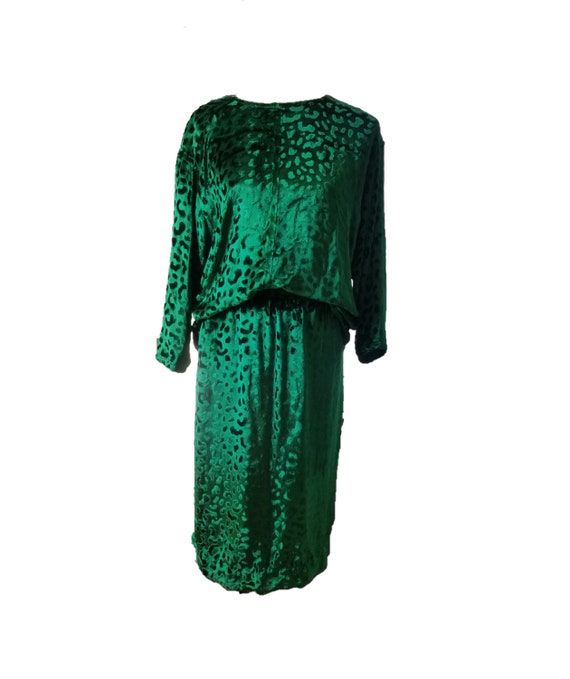 Vintage Green Rive Gauche Velvet Leopard Skirt Set