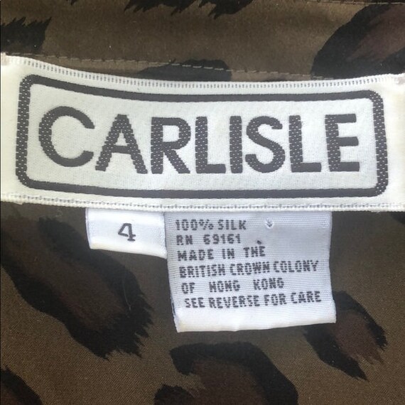 Vintage Olive Leopard Print Silk Button Up Blouse - image 5