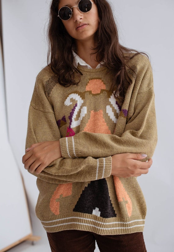 Vintage Angora Wool Sweater in Abstract Geo Print… - image 2