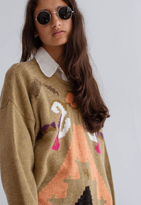 Vintage Angora Wool Sweater in Abstract Geo Print… - image 3