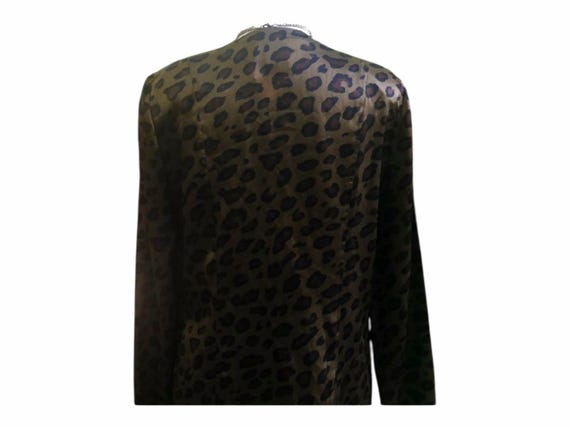 Vintage Olive Leopard Print Silk Button Up Blouse - image 4
