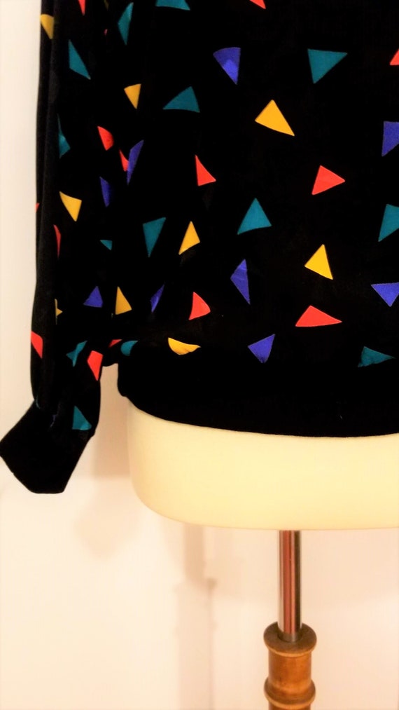 100% Silk 80s Geo Print Party Blouse - image 3