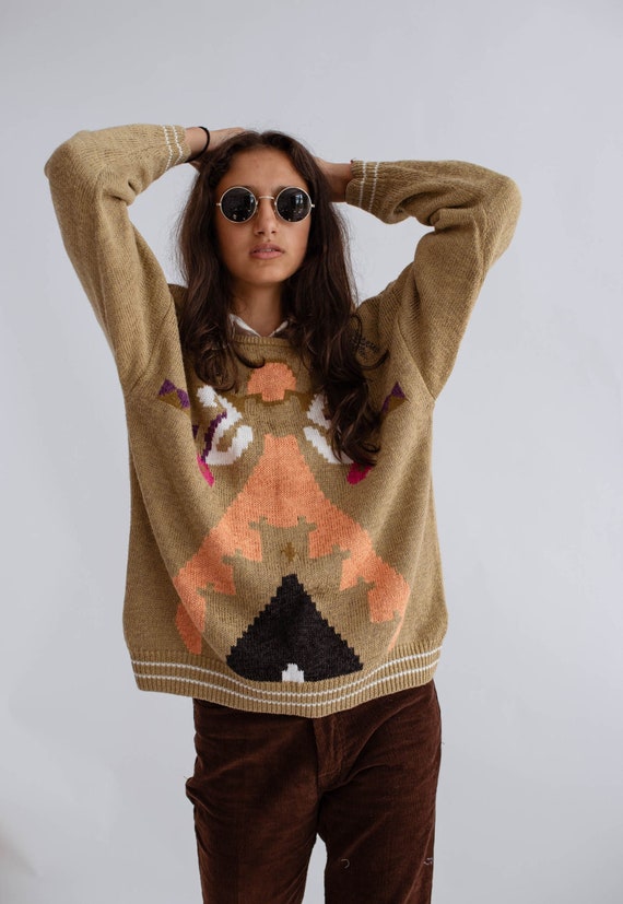 Vintage Angora Wool Sweater in Abstract Geo Print… - image 1