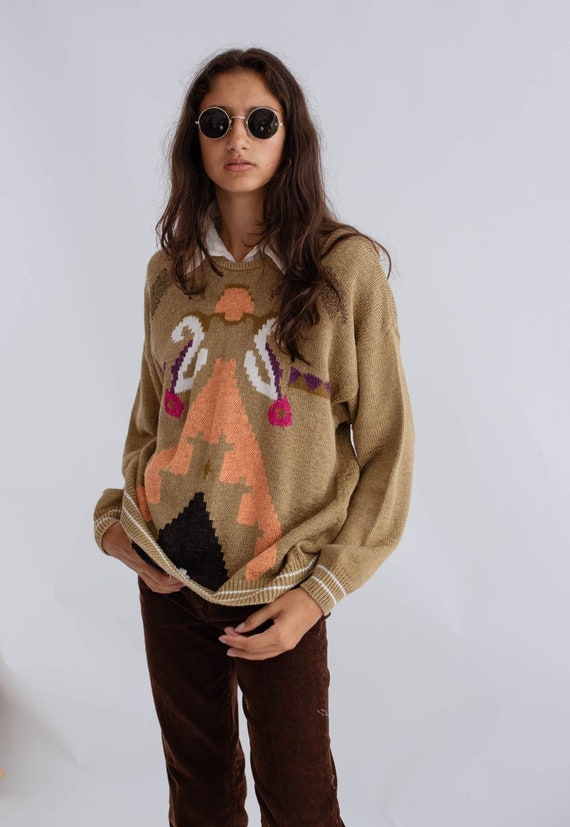 Vintage Angora Wool Sweater in Abstract Geo Print… - image 5
