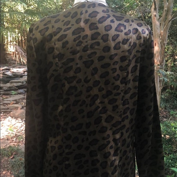 Vintage Olive Leopard Print Silk Button Up Blouse - image 6