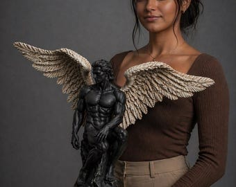 Escultura del ángel caído Lucifer / Estatua de arte gótico oscuro / Figura mitológica