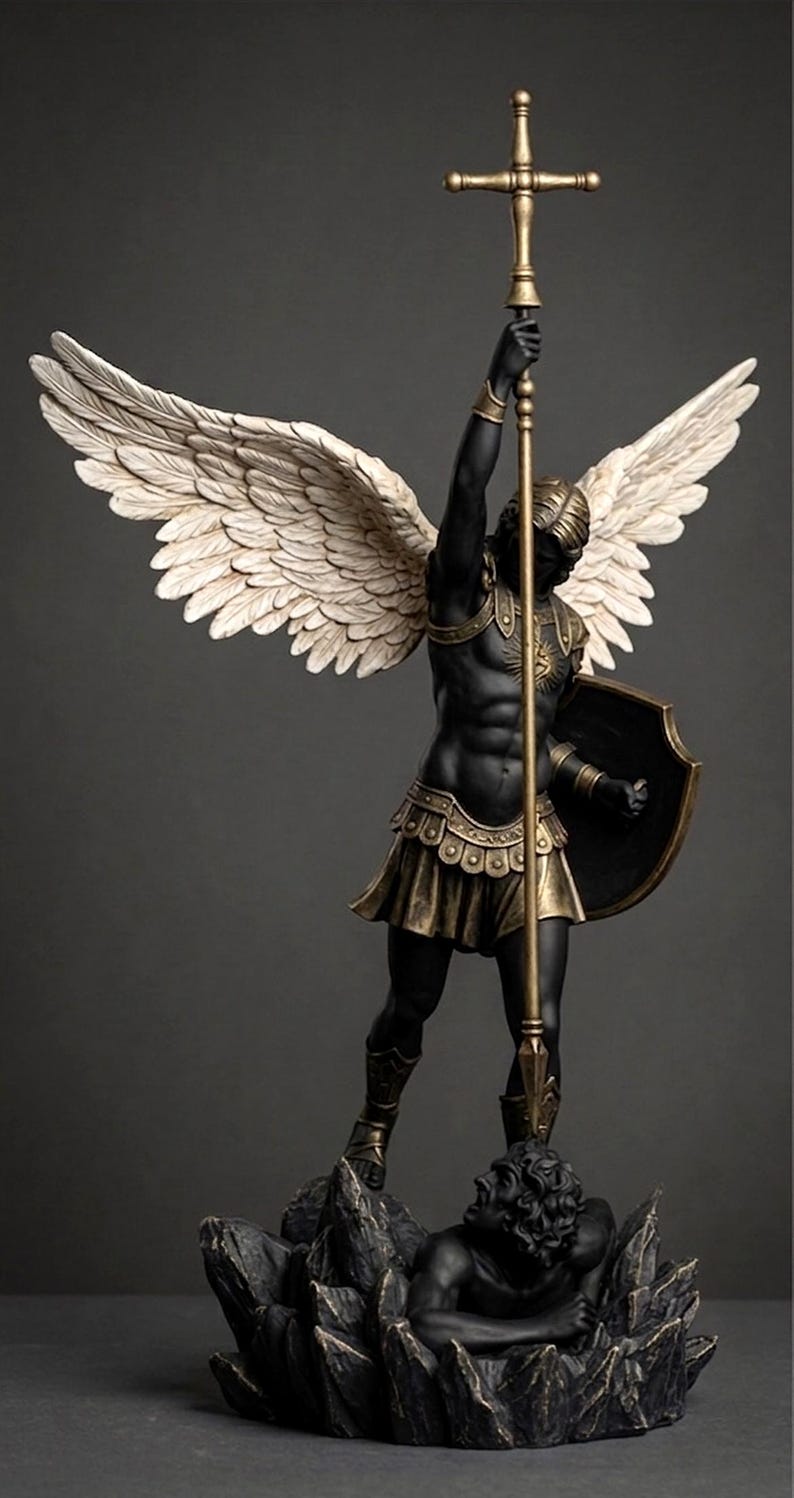 Saint Michael Archangel Sculpture – Black Gold Finish Mythological Art ...