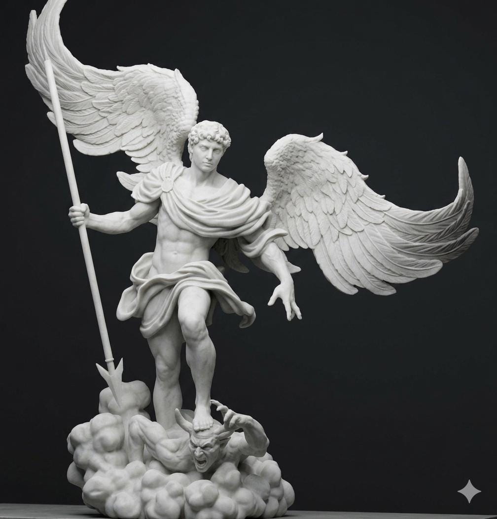 Archangel Michael Statue | Black Gold Guardian Angel Sculpture, Gothic ...