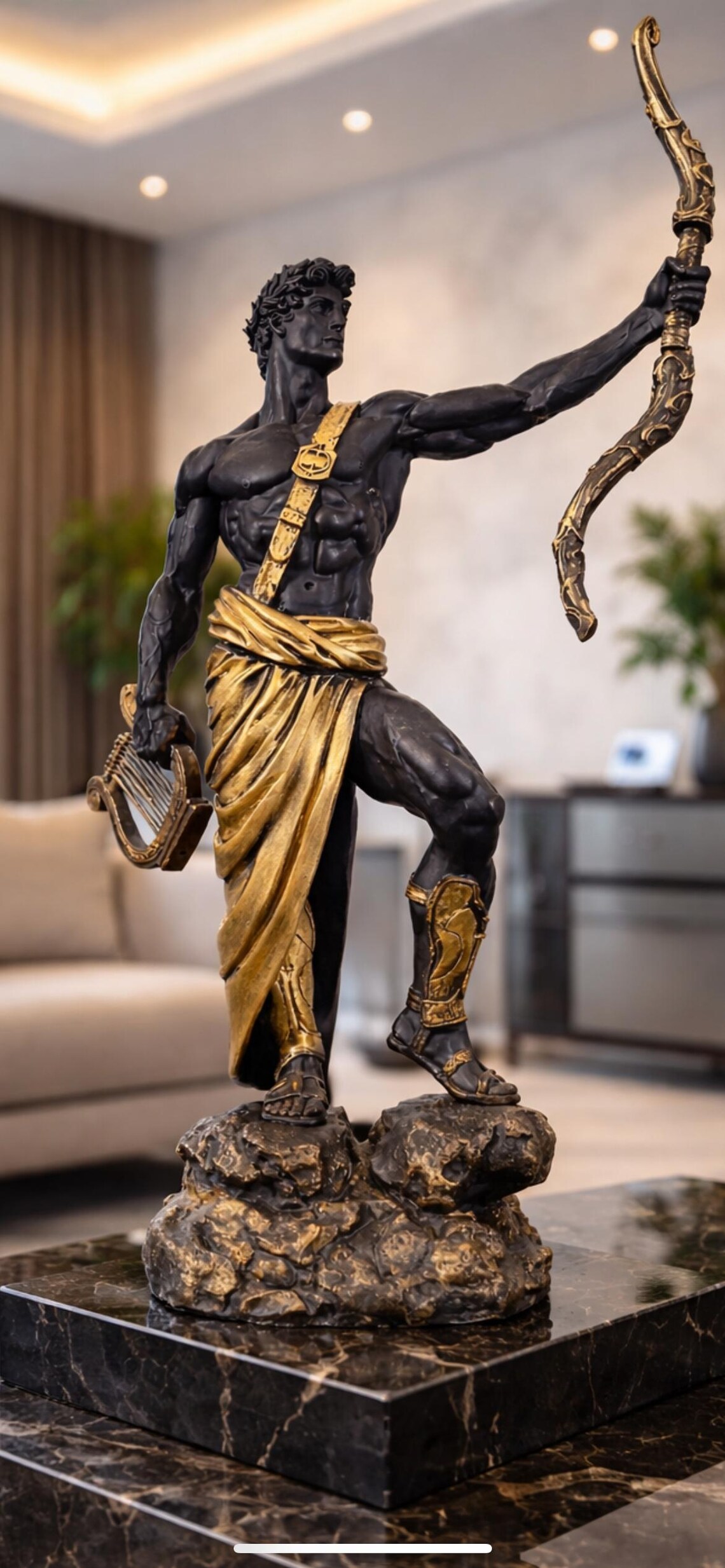 Greek God Apollo Sculpture – Black Gold Finish Mythological Art Decor ...