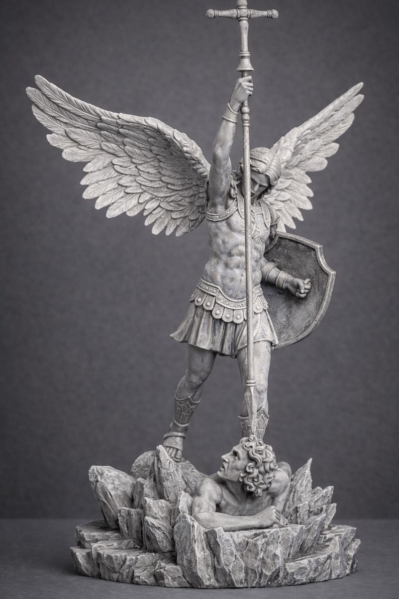 Saint Michael Archangel Sculpture – Black Gold Finish Mythological Art ...