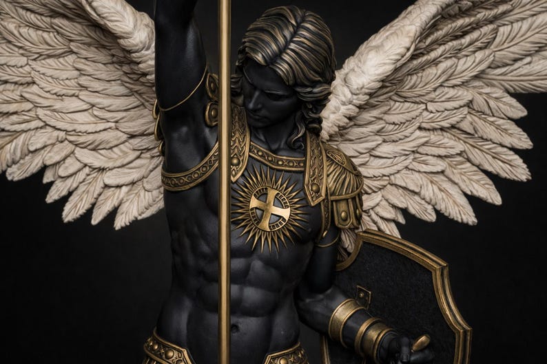 Saint Michael Archangel Sculpture – Black Gold Finish Mythological Art ...