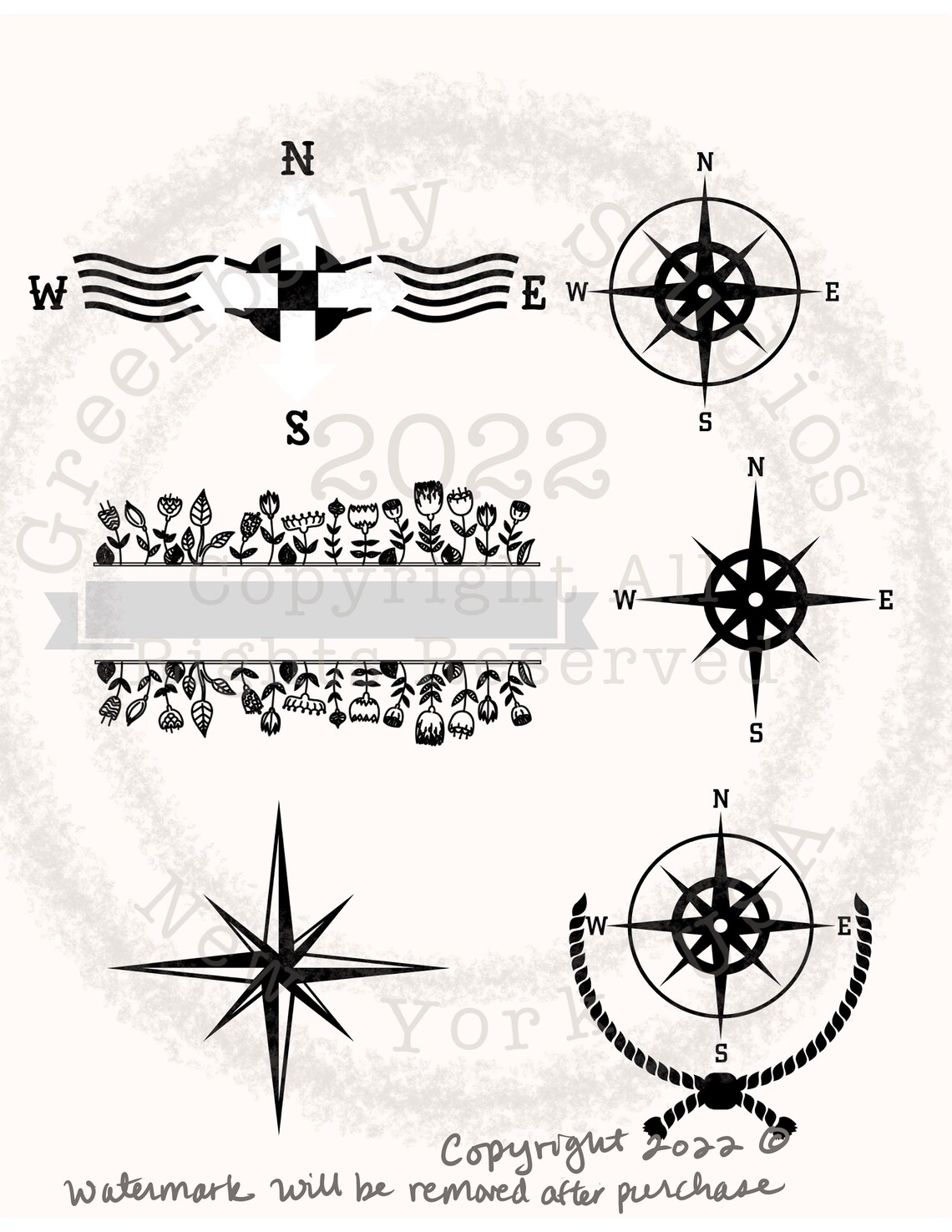 Compass Rose Printable PDF &amp; PNG Digital Files for Junk Journal Crafts ...